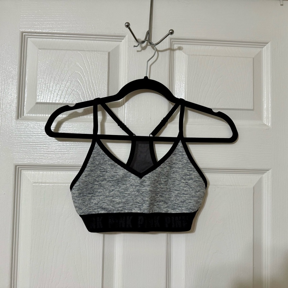 PINK Victoria's Secret Gray Sports Bra with Crisscross Racerback